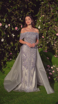 Long Silver Prom Ball Gown: Andrea & Leo MA103