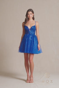 Glitter Tulle Homecoming Dress: Nox Anabel E902