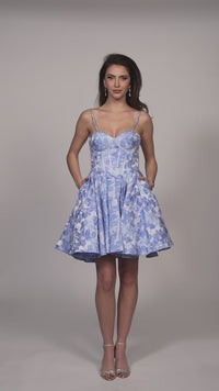 Dave & Johnny Blue Floral Homecoming Dress 11960