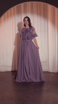 Beaded-Cape Long Formal Dress: Ladivine CDS503