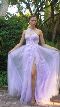 One-Shoulder Sheer-Bodice Long Prom Gown A1053