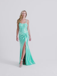 Side-Knot Faviana Long Satin Prom Dress 11005