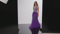 Jovani Sheer-Bodice Long Prom Dress with Feathers