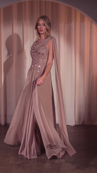 Shoulder Sash Long Formal Dress: Ladivine CDS509