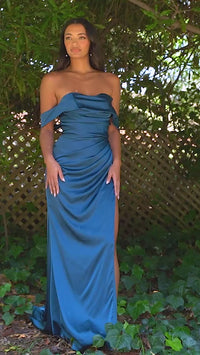 Long Faux-Wrap Formal Prom Dress with Slit 7488