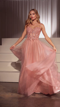 Glitter-Tulle Long Prom Dress: Ladivine CD0234