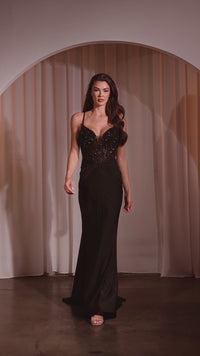 Bead Sheer Bodice Long Prom Dress: Ladivine CD779