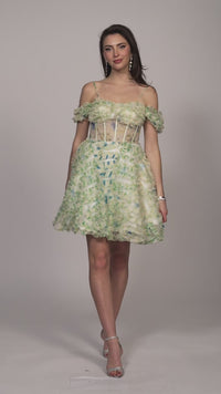 Dave and Johnny Short Green Print Hoco Dress 11767