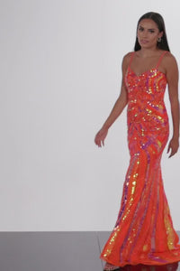 Jovani Long Orange Sequin-Print Prom Dress 38300