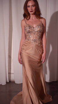 Sheer Lace-Bodice Long Prom Dress: Ladivine CD798