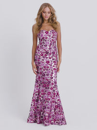 Faviana Long Strapless Floral Prom Dress 11036