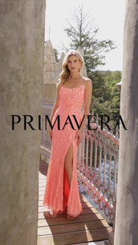 Long Beaded Primavera Prom Gown 3959