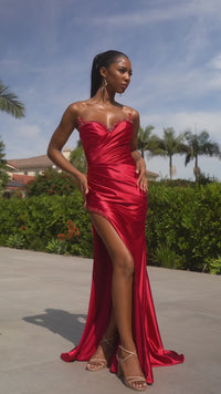 Pleated-Bodice Strapless Long Prom Dress CDS487