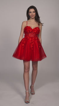 Dave and Johnny Short Red Floral Hoco Dress 11726