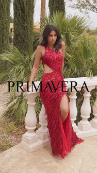 Primavera 3729 One-Shoulder Long Sequin Prom Dress