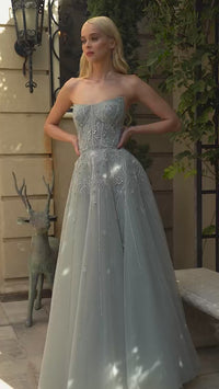 Silver Mist Long Strapless Prom Ball Gown A1095