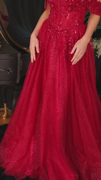 Off-Shoulder Long Glitter A-Line Prom Dress CD0198