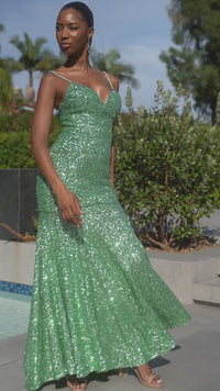 Lace-Up Open-Back Long Sequin Prom Dress CH066