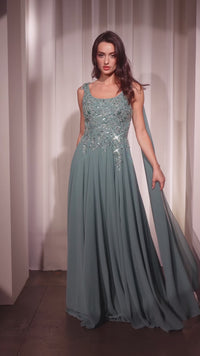 Shoulder Sash Long Formal Dress: Ladivine CDS509