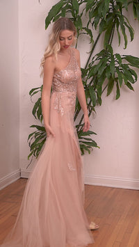 One-Shoulder Rose Gold Long Formal Gown CB098