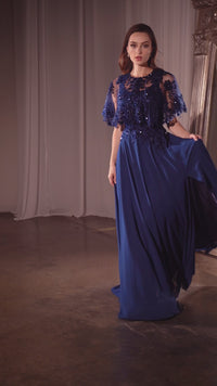 Beaded-Cape Long Formal Dress: Ladivine CDS503