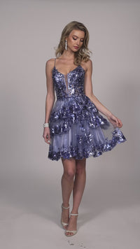 Dave & Johnny Sequin Blue Homecoming Dress 11961