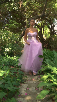 Strapless Puff-Sleeve Long Prom Dress A1108