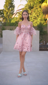 Puff-Sleeve Short Strapless Homecoming Dress KV1089