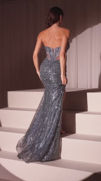 Strapless Long Sequin Prom Dress: Ladivine CD0227