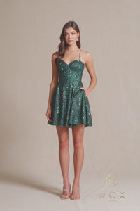 Sequin Corset Homecoming Dress: Nox Anabel A843