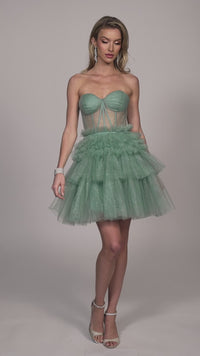 Dave & Johnny Short Green Ruffle Hoco Dress 11826