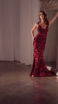 Sleek Long Sequin-Print Prom Dress: Ladivine CR381