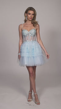 Dave & Johnny Short Blue Ruffled Hoco Dress 11888