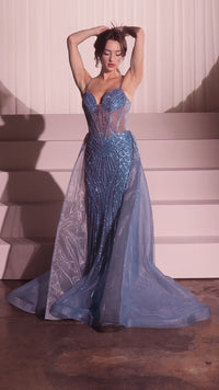 Beaded Overskirt Long Formal Prom Dress CD863