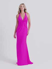 Faviana Twist-Knot Long Halter Prom Dress 11014