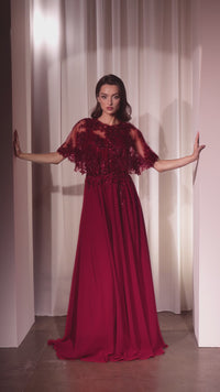 Beaded-Cape Long Formal Dress: Ladivine CDS503