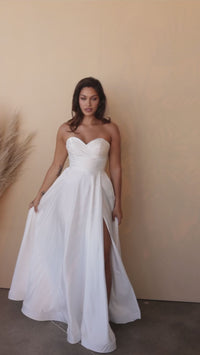 Strapless Long White Satin Formal Dress CD0166W