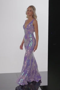 Jovani V-Back Long Sequin-Print Prom Dress 23319