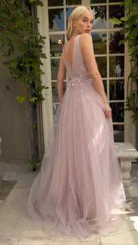 Crystal-Floral Sheer-Bodice Long Prom Dress A1057