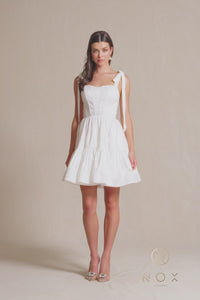 Shoulder-Tie Little White Party Dress T869W