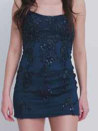 Faviana Navy Blue Beaded Mini Party Dress S10924