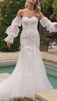 Puff Sleeve Mermaid Wedding Gown CD858W