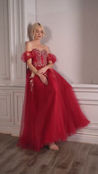 Puff Sleeve Strapless Long Prom Dress CD0191