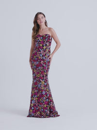 Faviana Long Strapless Floral Prom Dress 11036