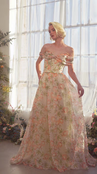 Long Floral-Print Prom Dress: Andrea & Leo A1466