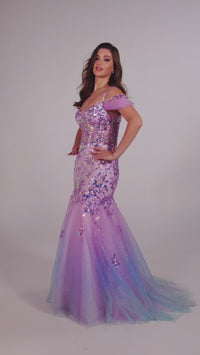 Cold-Shoulder Ellie Wilde Long Prom Dress EW35056