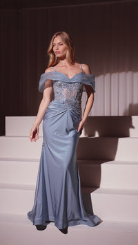 Sheer Lace-Bodice Long Prom Dress: Ladivine CD798