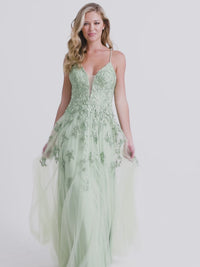 Faviana Embroidered A-Line Long Prom Dress