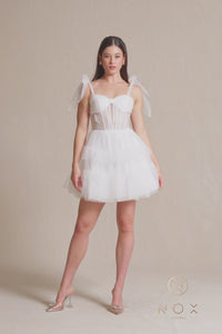 Sheer-Bodice Short White A-Line Party Dress Y858W