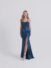 Side-Knot Faviana Long Satin Prom Dress 11005